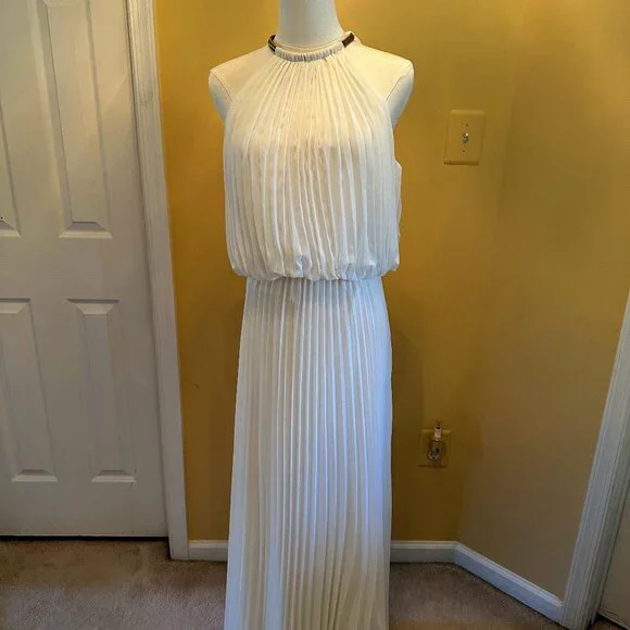 White MSK Pleated Halter Maxi Dress, Size 8 - Picture 1 of 7